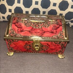 Vintage coin bank treasure box Elegant Red and Gold Decorative